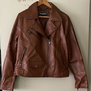 Women’s Karl Lagerfeld brown tan Faux Leather moto jacket size XL/12